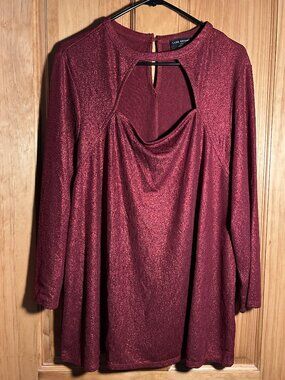 Lane Bryant Women Blouse Top Size 22/24 red Stretch Sparkly cut out neckline
